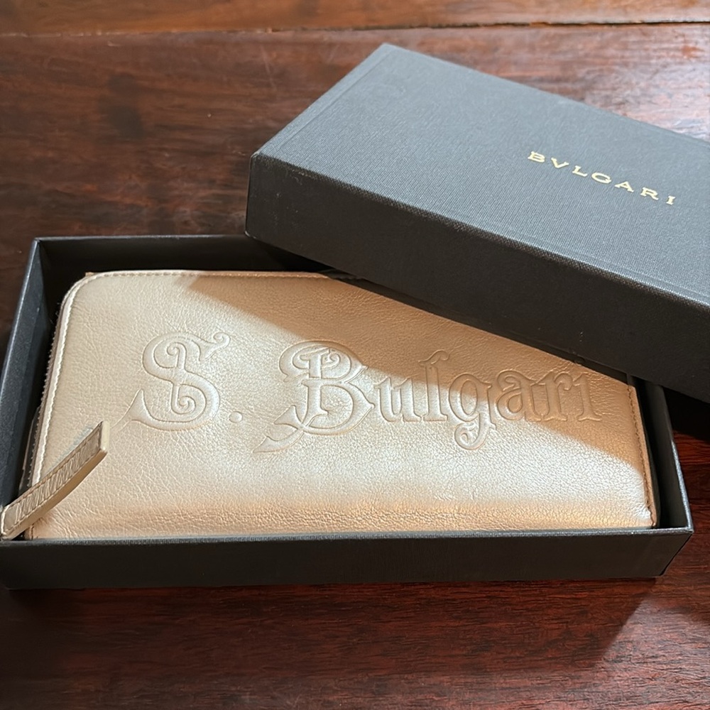 BVLGARI S.Bulgari Metallic Gold Leather Wallet